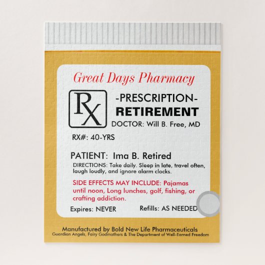 Funny Retirement Prescription RX Legpuzzel (Verticaal)