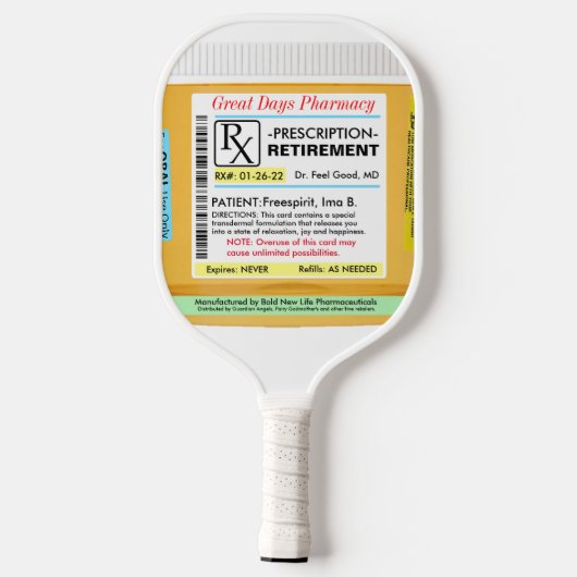 Funny Retirement RX Pickleball Paddle (Achterkant)