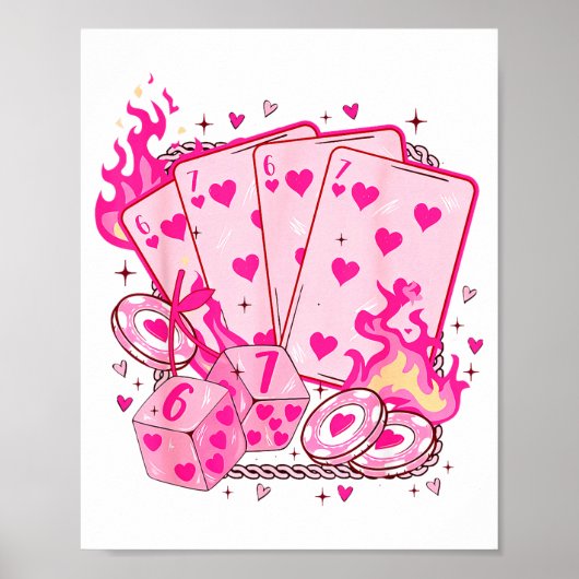 Funny Retro 6 7 Valentine Love Hearts Playing Card Poster (Voorkant)