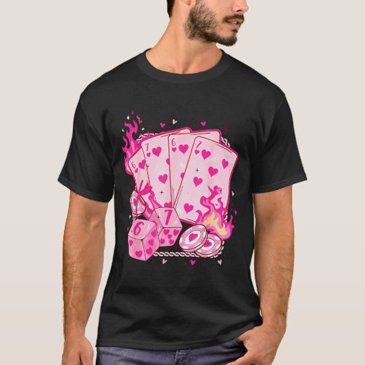 Funny Retro 6 7 Valentine Love Hearts Playing Card T-shirt (Voorkant)