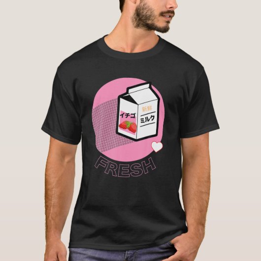 Funny Retro 90S Japanse aardbeienmelk Kawaii Sh T-shirt (Voorkant)