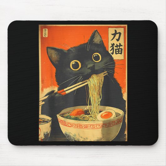 Funny Retro Anime Cat Ramen Japanese Cat Graphic A Muismat (Voorkant)