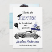 Funny Retro auto's rijden door Afstuderen parade b Bedankkaart (Voorkant / Achterkant)
