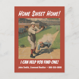 Funny Retro Baseball Realtor Marketing Briefkaart