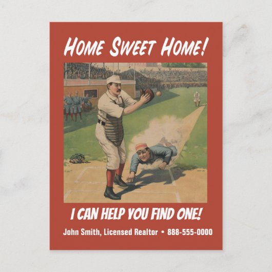 Funny Retro Baseball Realtor Marketing Briefkaart (Voorkant)