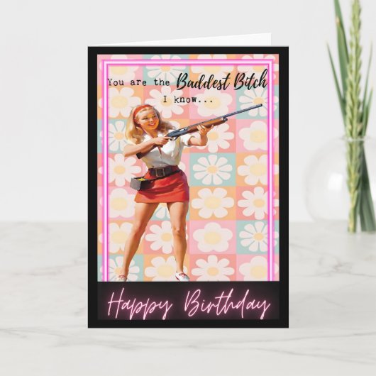 Funny Retro Birthday Card Best Friend-Sassy-Bad Kaart (Voorkant)