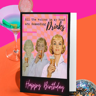 Funny Retro Birthday Card Best Friend-Sassy-Drinks Kaart