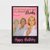 Funny Retro Birthday Card Best Friend-Sassy-Drinks Kaart (Voorkant)