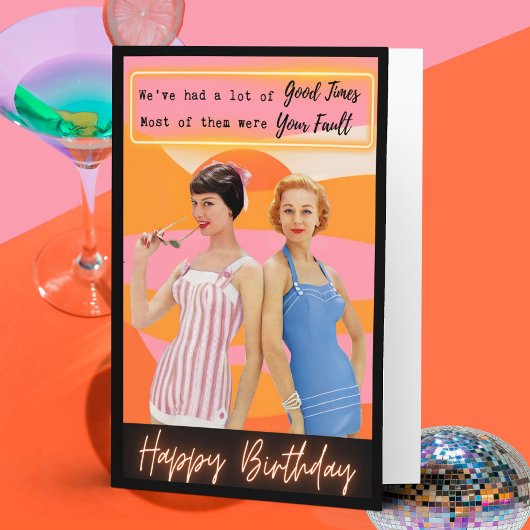 Funny Retro Birthday Card Best Friend-Sassy-Fault Kaart