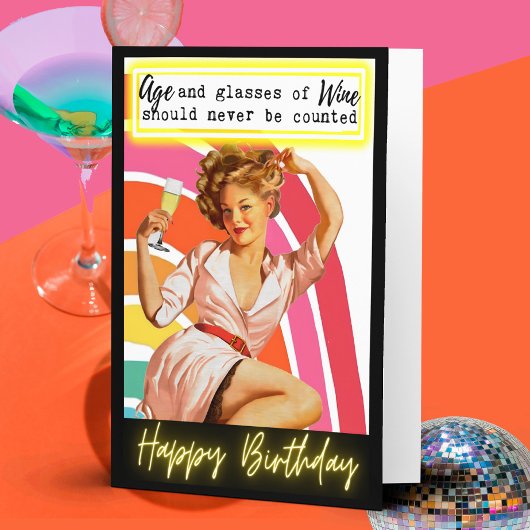 Funny Retro Birthday Card Best Friend-Sassy-Glass Kaart