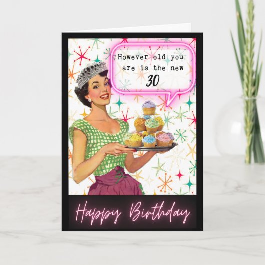 Funny Retro Birthday Card Best Friend-Sassy-New30 Kaart (Voorkant)