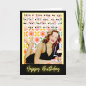 Funny Retro Birthday Card Best Friend-Sassy-Wine Kaart (Voorkant)