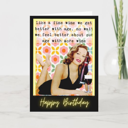 Funny Retro Birthday Card Best Friend-Sassy-Wine Kaart (Voorkant)