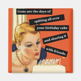 Funny Retro Birthday Kaart blaast kaarsen uit Magneet