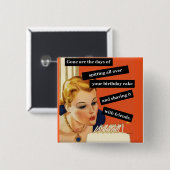 Funny Retro Birthday Kaart blaast kaarsen uit Vierkante Button 5,1 Cm (Voorkant /achterkant)