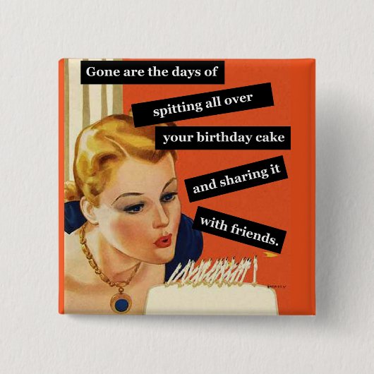 Funny Retro Birthday Kaart blaast kaarsen uit Vierkante Button 5,1 Cm (Voorkant)