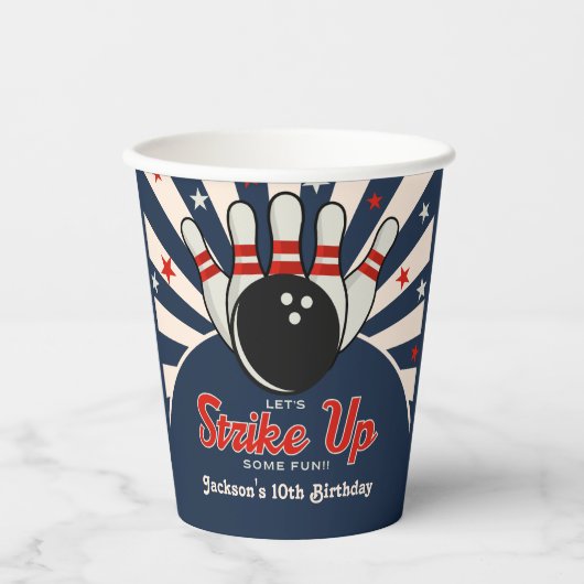 Funny Retro Bowling Birthday Party for Kids Papieren Bekers (Voorkant)