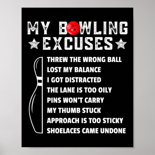 Funny Retro Bowling Excuses For League Night Bowle Poster (Voorkant)