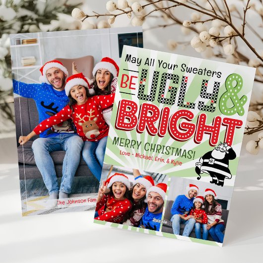 Funny Retro Bright Ugly Sweater Photo Christmas Feestdagenkaart