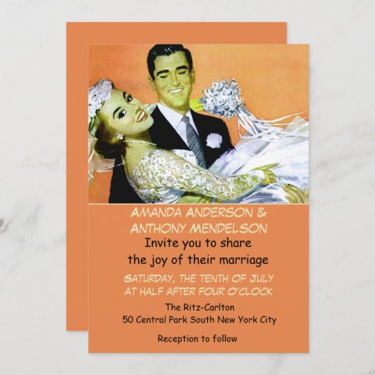 Funny retro  bruid en bruom kaart (Voorkant / Achterkant)