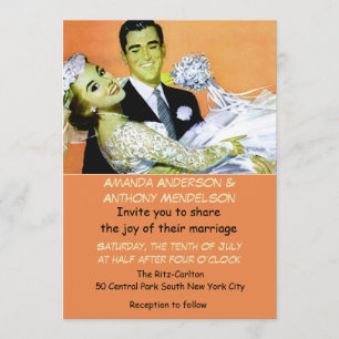 Funny retro bruid en bruom kaart