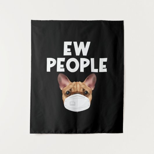 Funny Retro Bulldog Wearing Mask Ew People Wandkleed (Voorkant)