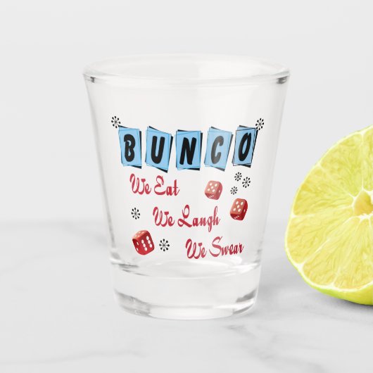 Funny Retro Bunco Party Friends Shot Glas (Voorkant)