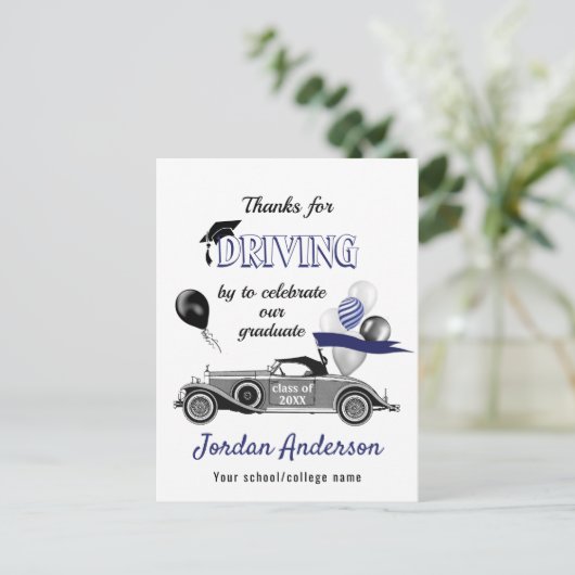 Funny Retro Car Drive by Afstuderen Hartelijk dank Briefkaart (Staand voorkant)