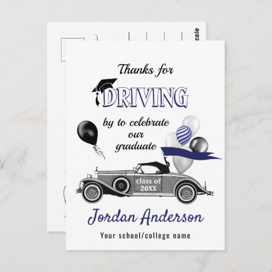 Funny Retro Car Drive by Afstuderen Hartelijk dank Briefkaart (Voorkant / Achterkant)