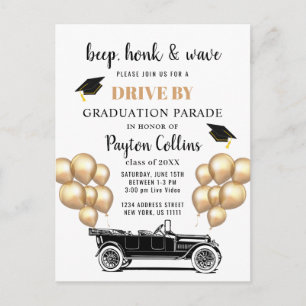 Funny Retro Car DRIVE PER GraduPartij Uitnodigen Briefkaart