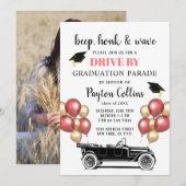 Funny Retro Car DRIVE, PHOTO Graduparty Kaart (Voorkant / Achterkant)