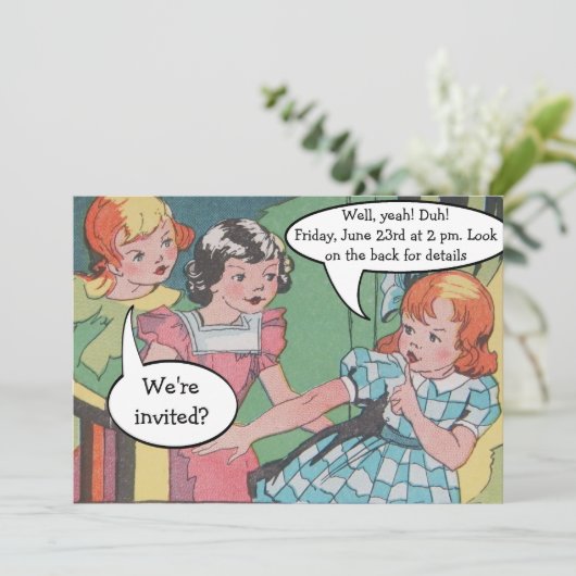 Funny  Retro Cartoon Comic Party Kaart (Staand voorkant)