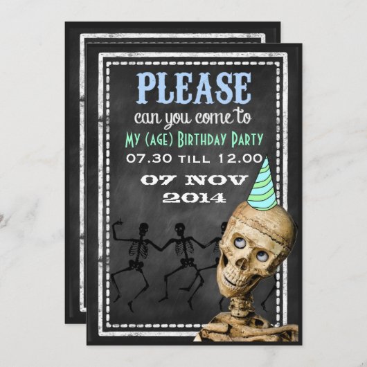 Funny Retro Chalkboard Kinder Partij Uitnodigingen (Voorkant / Achterkant)