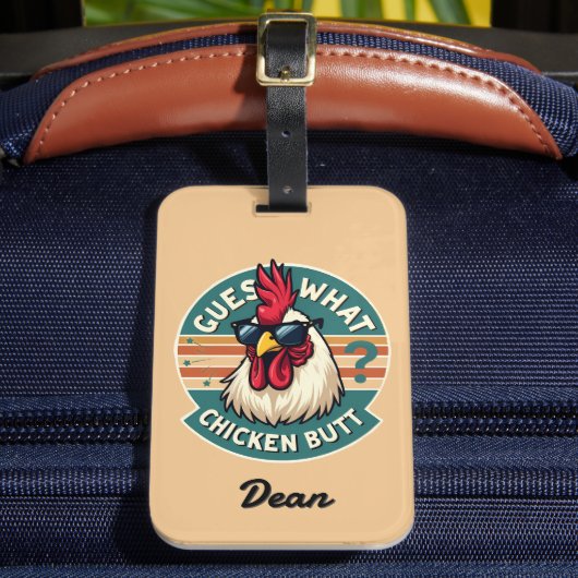  Funny Retro Chicken Butt Joke Design Bagagelabel (Voorkant Insitu 2)