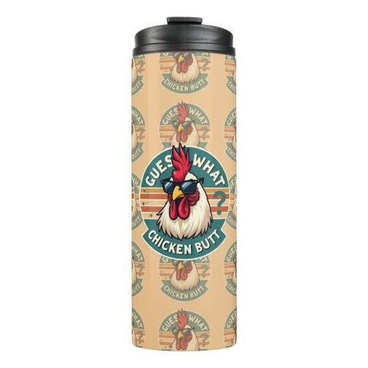 Funny Retro Chicken Butt Joke Design Thermosbeker (Voorkant)