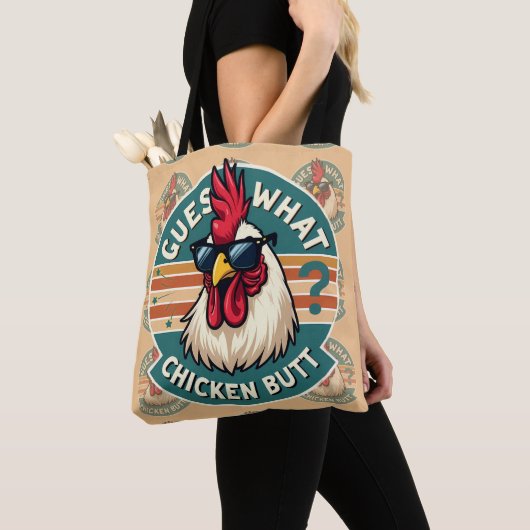 Funny Retro Chicken Butt Joke Design Tote Bag (Dichtbij)