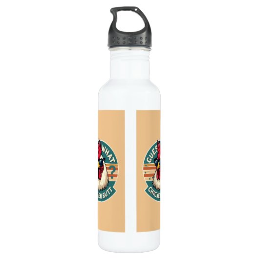 Funny Retro Chicken Butt Joke Design Waterfles (Achterkant)
