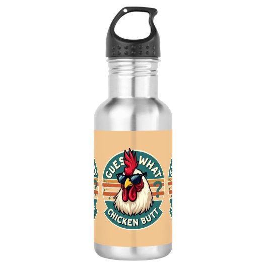 Funny Retro Chicken Butt Joke Design Waterfles (Voorkant)