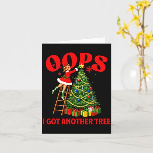 Funny Retro Christmas Oops I Got Another Tree Prem Kaart (Gele Bloem)