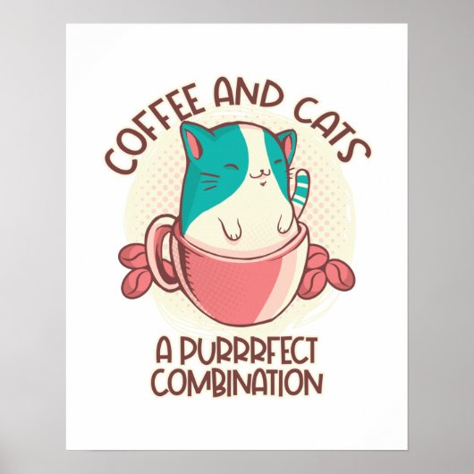 Funny Retro Coffee en Katten Poster (Voorkant)