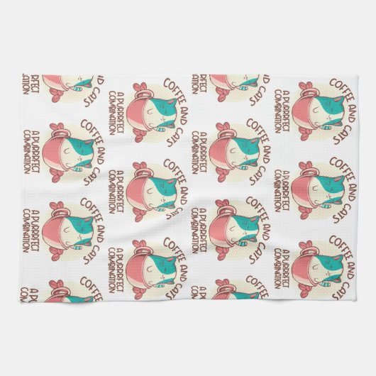 Funny Retro Coffee en Katten Theedoek (Horizontaal)