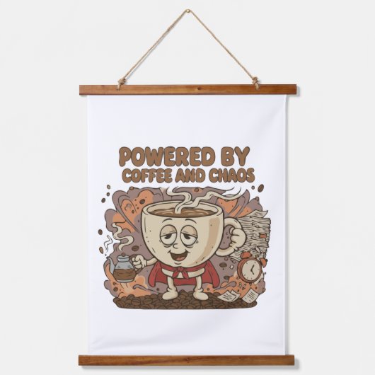 Funny Retro Coffee Superhero | Powered by Coffee  Hangend Wandkleed (Voorkant)