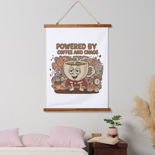 Funny Retro Coffee Superhero | Powered by Coffee  Hangend Wandkleed (Slaapkamer)