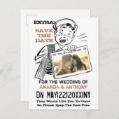 Funny retro douanefoto sparen de datum uitnodiging briefkaart (Voorkant / Achterkant)