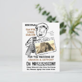 Funny retro douanefoto sparen de datum uitnodiging briefkaart (Staand voorkant)