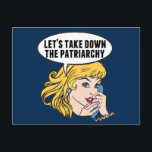 Funny Retro Feministische Pop Art Anti-Patriarchie Briefkaart<br><div class="desc">Laten we het Patriarchy cadeau afpakken. Het domme retro-pop-feminisme ontwerp voor een sterke pro-keuze vrouw die stemt voor vrouw leiderschap in ons land. Opkomen voor de rechten van de vrouw en de versterking van het vrouw met deze coole politieke humor cartoon die een blonde leider die een mars van de...</div>