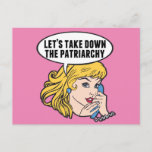 Funny Retro Feministische Pop Art Girl Briefkaart<br><div class="desc">Laten we het Patriarchy cadeau afpakken. Het domme retro-pop-feminisme ontwerp voor een sterke pro-keuze vrouw die stemt voor vrouw leiderschap in ons land. Opkomen voor de rechten van de vrouw en de versterking van het vrouw met deze coole politieke humor cartoon die een blonde leider die een mars van de...</div>