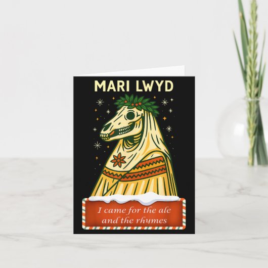 Funny Retro Folklore Skeleton Horse Mari Lwyd Yule Kaart (Voorkant)