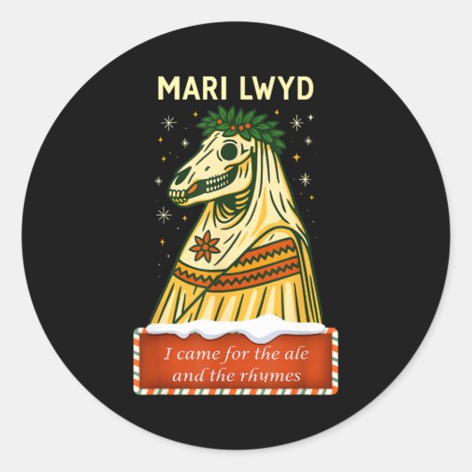 Funny Retro Folklore Skeleton Horse Mari Lwyd Yule Ronde Sticker (Voorkant)