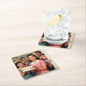 Funny Retro Friends Celebrating a Birthday Kartonnen Onderzetters (Insitu)